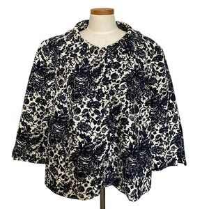 VTG 60s Talbots Cropped Floral Tapestry Blazer Jacket Women 22W Navy Cottagecore